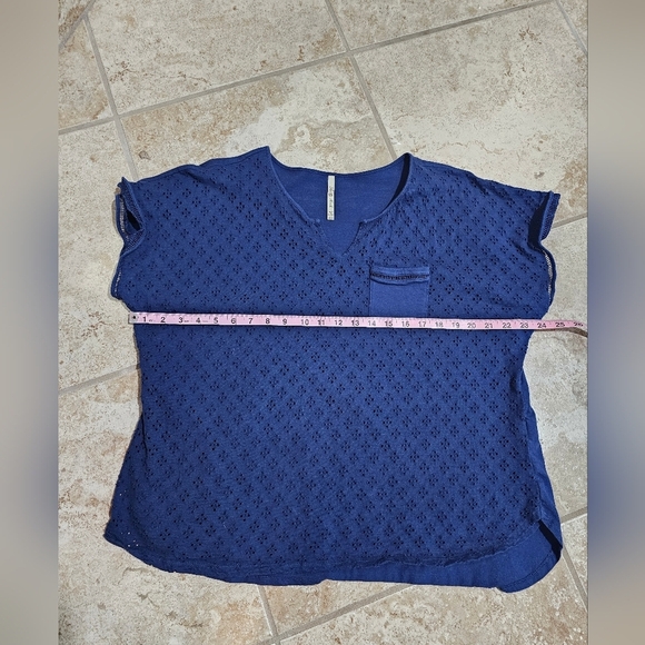 Leo & Nicole Blue Eyelet Lined V-Neck Short Sleeve Blouse 2X Summer Boho Peasant - Picture 5 of 6